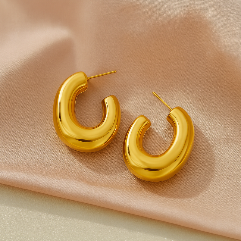 Gold-Plated Bold Chunky Hoop Earrings for Women
