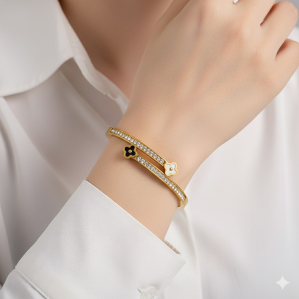 Gold Plated Wavy Cuff Bracelet with Imitation Pearls