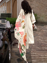 Off-White Floral Embroidered Ethnic Kurta Set with Printed Dupatta