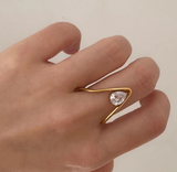 Gold-Plated V-Shaped Ring with Solitaire CZ Stone