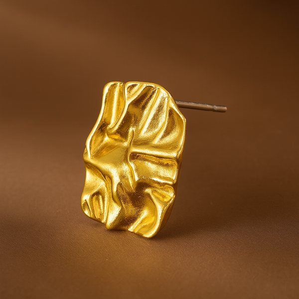 Gold-Plated Textured Abstract Statement Stud Earrings for Women