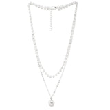 Pearl-Studded Silver Toned Double Layer Necklace