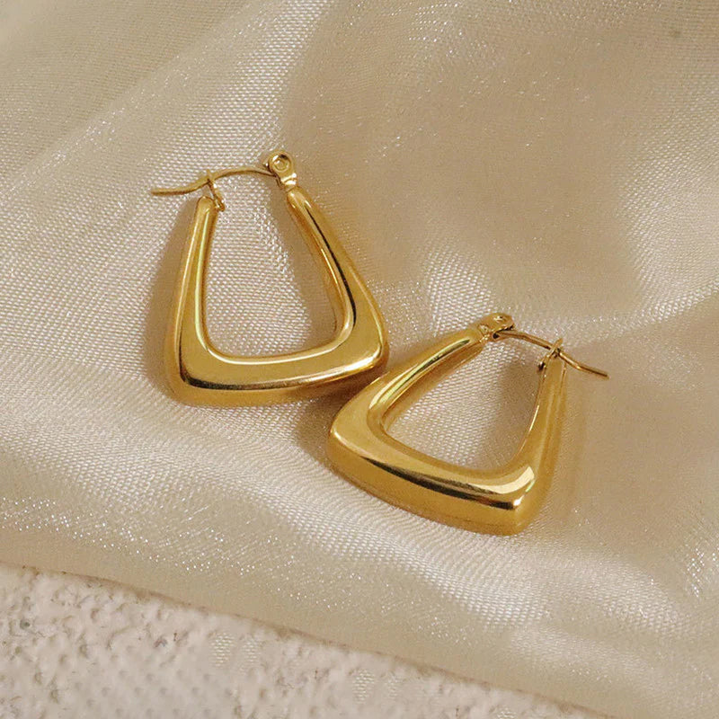 Gold Toned Anti Tarnish Chunky Geometric Statement Hoop Earrings