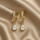 Gold-Toned Drop Earrings with Pear-Cut CZ Stones