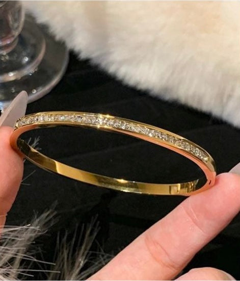 Gold-Plated CZ-Embellished Classic Bangle Bracelet for Women