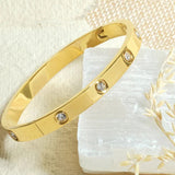 Stainless Steel Contemporary Gold Toned Love AD Anti-Tarnish Bracelet with Crystal Accents