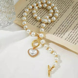 Elegant White Gold Toned Heart inspired Pearl Necklace For Women