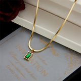 Gold-Toned Snake Chain Anti Tarnish Emerald-Green Rectangular Pendant