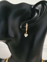 Gold-Plated CZ-Studded Hoop Earrings with Heart-Shaped Danglers