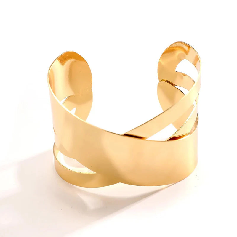 Gold-Toned Bangle-Style Cuff Bracelet with Contemporary Wrap Design