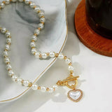 Elegant White Gold Toned Heart inspired Pearl Necklace For Women