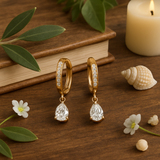 Gold-Toned Drop Earrings with Pear-Cut CZ Stones