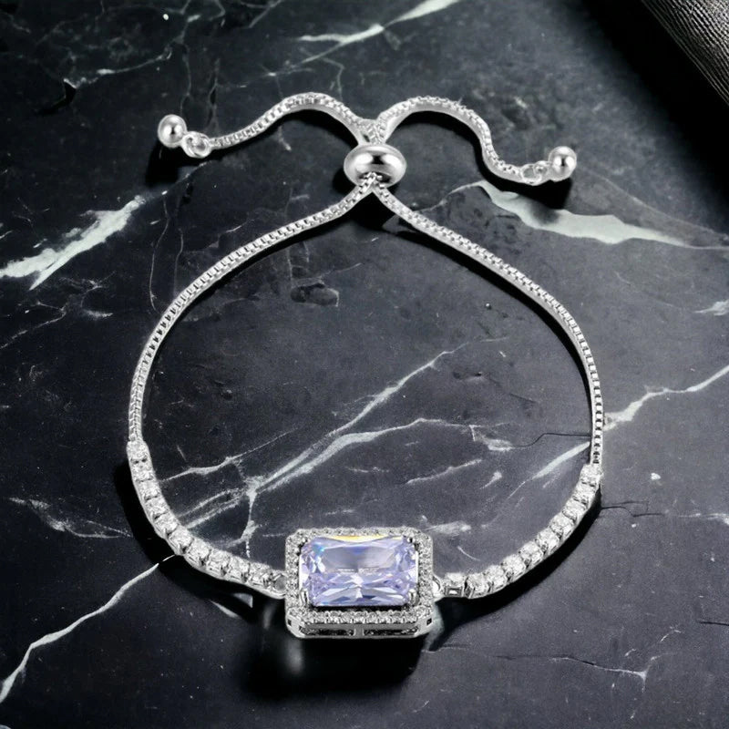 Luxurious Silver-Toned Statement Bracelet with Rectangular Crystal Centerpiece for Women