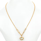 Gold-Toned Chain-Link Necklace with White Enamel Pendant Anti Tarnish Heart Themed Pendant