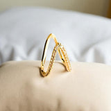 Minimalist Gold-Toned Wave Ring with Cubic Zirconia Accents