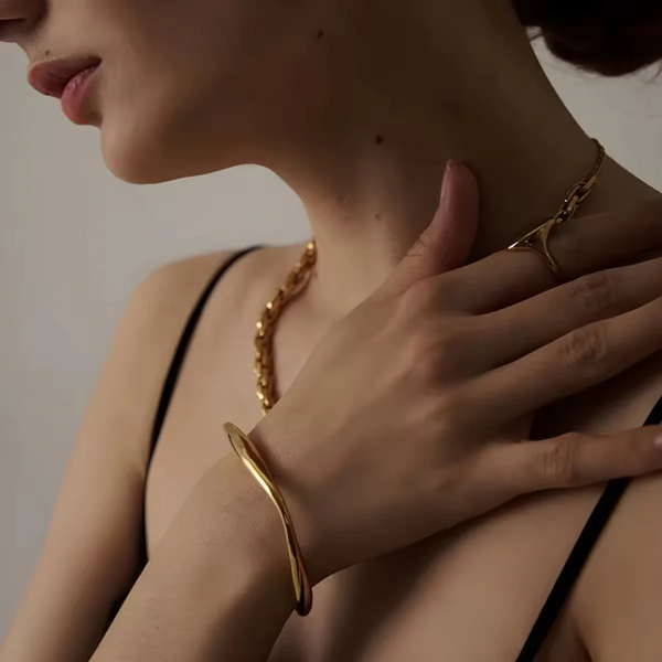 Gold-Plated Sculpted Open Cuff Bracelet for Women