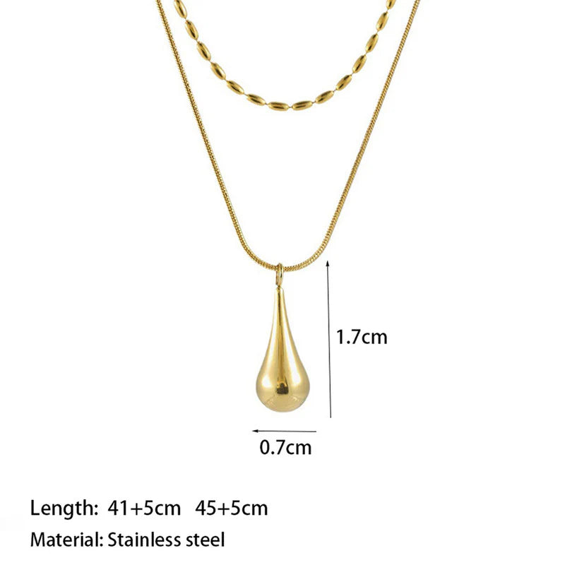 Gold-Toned Anti Tarnish Minimalistic Teardrop Layered Necklace