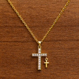 Gold-Plated Dual Cross Pendant Necklace with Cubic Zirconia