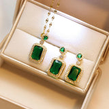 Elegant Emerald Green & Gold-Toned Necklace & Earrings Set