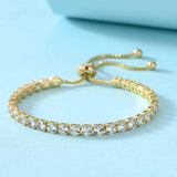 Gold Toned Round Cut with Sparkling Cubic Zirconia White Matrix Adjustable Tennis Bracelet