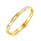 Gold Toned Mother of Pearls Contemporary Anti-Tarnish Bracelet with Enamel Inlay & Crystal Accents