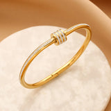 Gold Toned American Diamond Studded Bangle Style Anti-Tarnish Bracelet