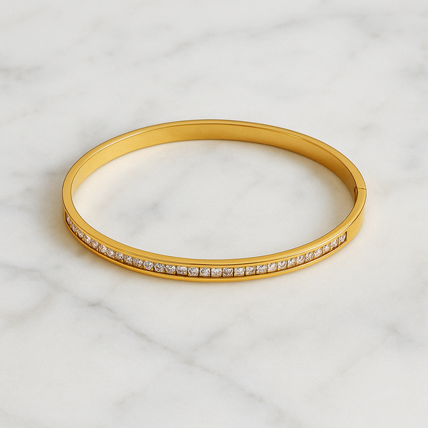 Gold-Plated CZ-Embellished Classic Bangle Bracelet for Women