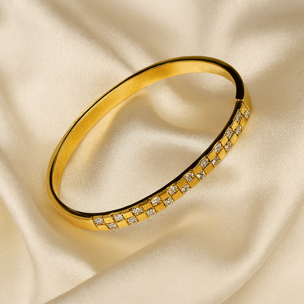 Gold-Plated Square Link Bracelet with CZ Detailing
