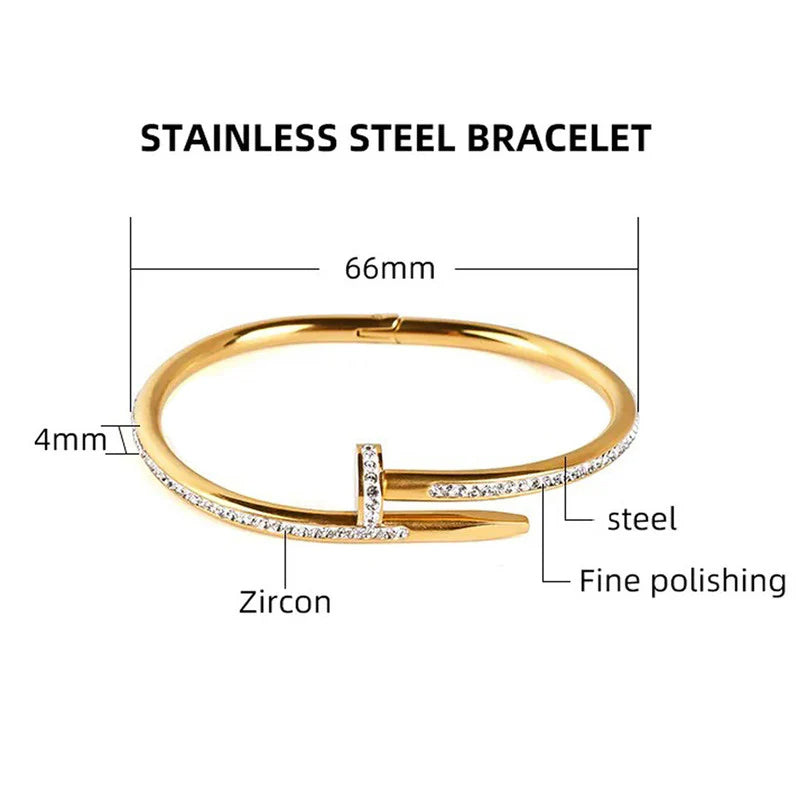 Gold Toned Anti Tarnish AD Studded Nail Bracelet