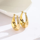 Gold Toned Anti Tarnish Chunky Geometric Statement Teardrop Hoop Earrings
