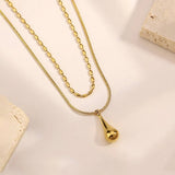 Gold-Toned Anti Tarnish Minimalistic Teardrop Layered Necklace