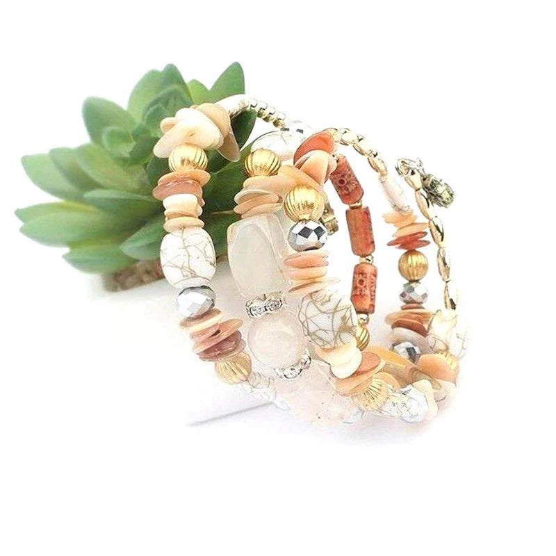 Marvelous Bohemia Beads Multi Strand Plushy Stretch Bracelet