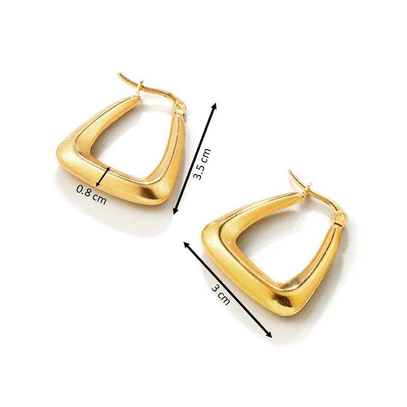 Gold Toned Anti Tarnish Chunky Geometric Statement Hoop Earrings