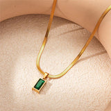 Gold-Toned Snake Chain Anti Tarnish Emerald-Green Rectangular Pendant