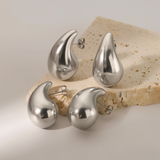 Silver-Toned Abstract Teardrop Stud Earrings for Women