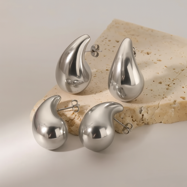 Silver-Toned Abstract Teardrop Stud Earrings for Women