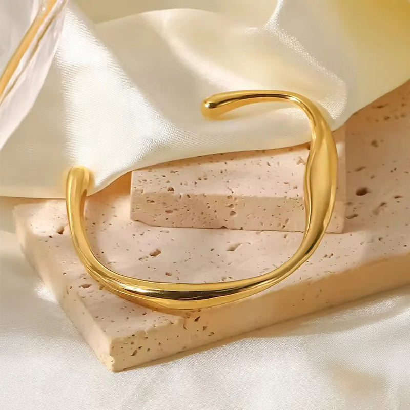 Gold-Plated Sculpted Open Cuff Bracelet for Women