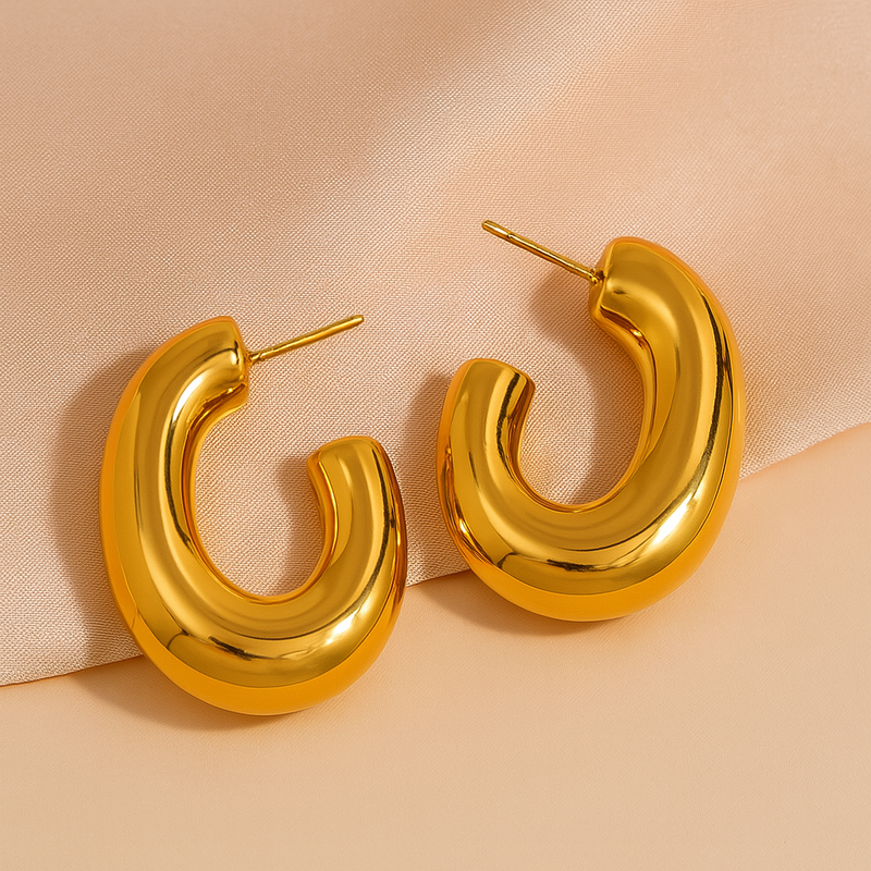 Gold-Plated Bold Chunky Hoop Earrings for Women