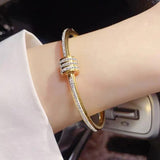 Gold Toned American Diamond Studded Bangle Style Anti-Tarnish Bracelet
