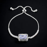 Luxurious Silver-Toned Statement Bracelet with Rectangular Crystal Centerpiece for Women