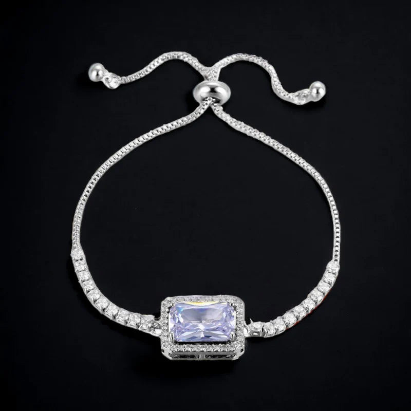 Luxurious Silver-Toned Statement Bracelet with Rectangular Crystal Centerpiece for Women