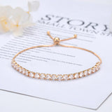 Gold Toned Round Cut with Sparkling Cubic Zirconia White Matrix Adjustable Tennis Bracelet
