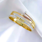 Gold Plated Bangle Bracelet for Women | Paved Cubic Zirconia Stones | Minimalist Nail Design Cuff | Tarnish Resistant Fashion Jewelry