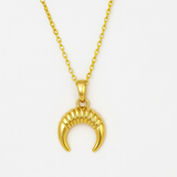 Gold-Plated Ribbed Crescent Moon Pendant Necklace for Women