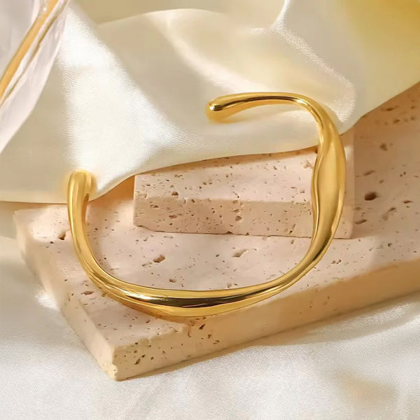 Gold-Plated Sculpted Open Cuff Bracelet for Women