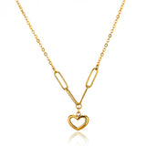 Gold-Toned Chain-Link Necklace with White Enamel Pendant Anti Tarnish Heart Themed Pendant