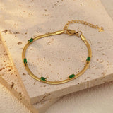 Gold Toned Anti Tarnish Snake Chain Green Emerald Studded Wraparound Bracelet
