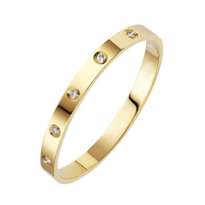 Stainless Steel Contemporary Gold Toned Love AD Anti-Tarnish Bracelet with Crystal Accents