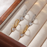 Gold-Plated CZ-Studded Hoop Earrings with Heart-Shaped Danglers