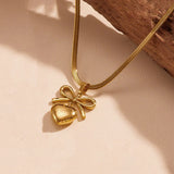 Gold Toned Anti Tarnish Snake Chain Necklace with Bow and Heart Pendant